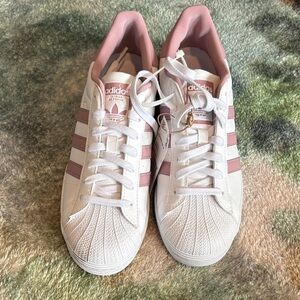adidas Women's White & Light Pink Classic Superstar Sneakers